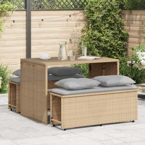 Spisebordssæt til haven 3 dele med hynder polyrattan beige