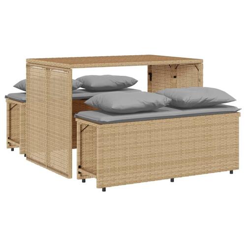 Spisebordssæt til haven 3 dele med hynder polyrattan beige