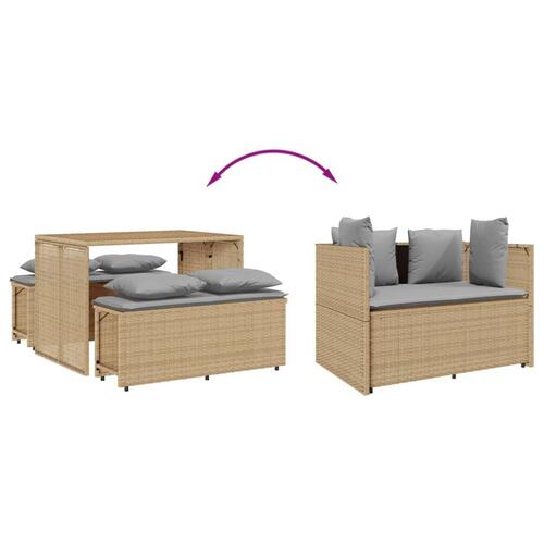 Spisebordssæt til haven 3 dele med hynder polyrattan beige