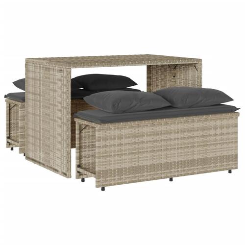 Spisebordssæt til haven 3 dele med hynder polyrattan lysegrå