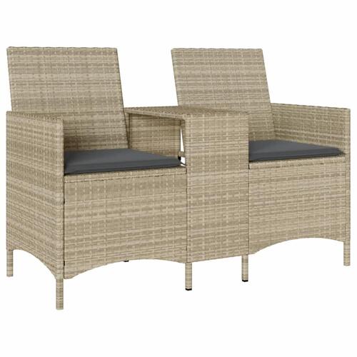 2-personers havesofa med bord og hynder polyrattan lysegrå