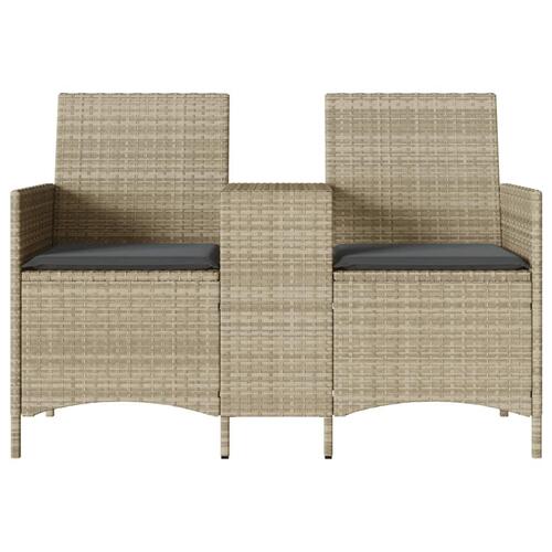 2-personers havesofa med bord og hynder polyrattan lysegrå