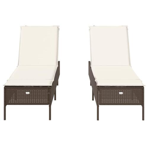 Liggestole 2 stk. med hynder polyrattan brun