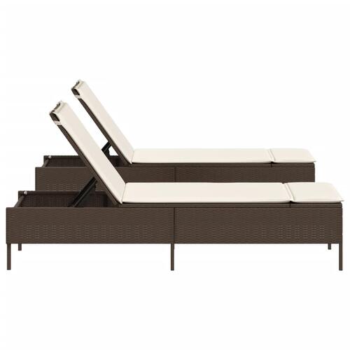 Liggestole 2 stk. med hynder polyrattan brun