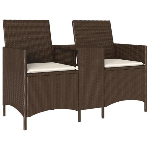 2-personers havesofa med bord og hynder polyrattan brun