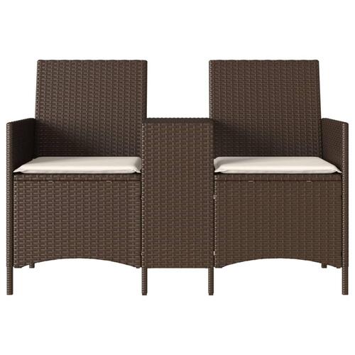 2-personers havesofa med bord og hynder polyrattan brun