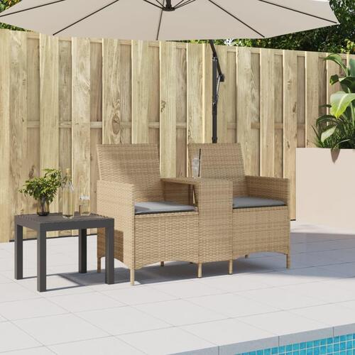 2-personers havesofa med bord og hynder polyrattan beige