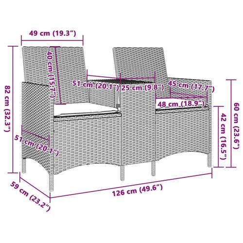 2-personers havesofa med bord og hynder polyrattan beige