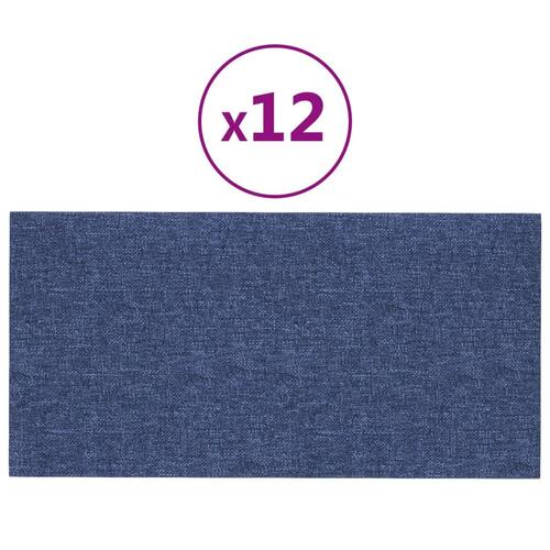 Vægpaneler 12 stk. 30x15 cm 0,54 m² stof blå