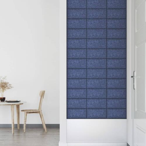 Vægpaneler 12 stk. 30x15 cm 0,54 m² stof blå