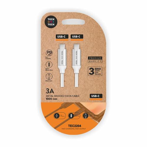 USB-C til USB-C-kabel Tech One Tech TEC2204 1 m Hvid (1 enheder)