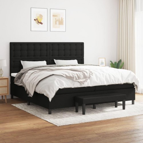 Kontinentalseng med madras 200 x 200 cm - stof, sort