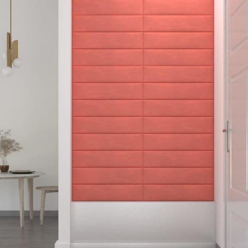 Vægpaneler 12 stk. 60x15 cm 1,08 m² fløjl lyserød