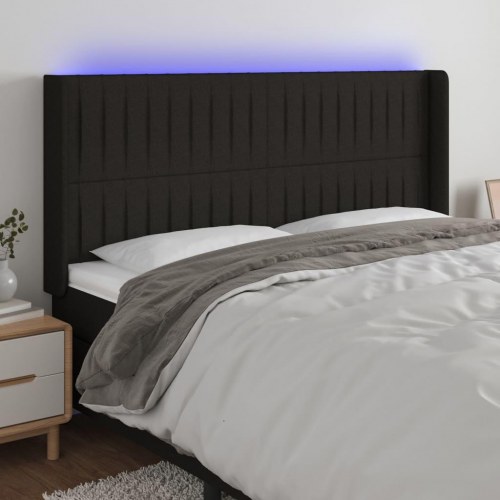 Sengegavl med LED-lys 183 x 16 x 118/128 cm - stof, sort