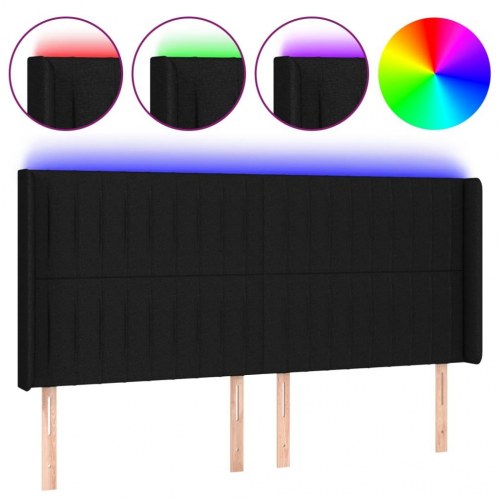Sengegavl med LED-lys 183 x 16 x 118/128 cm - stof, sort