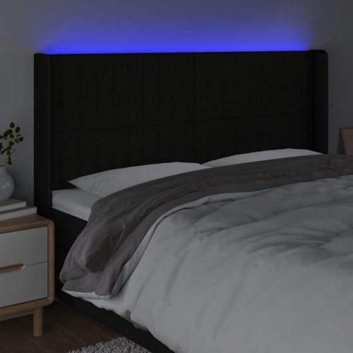 Sengegavl med LED-lys 183 x 16 x 118/128 cm - stof, sort