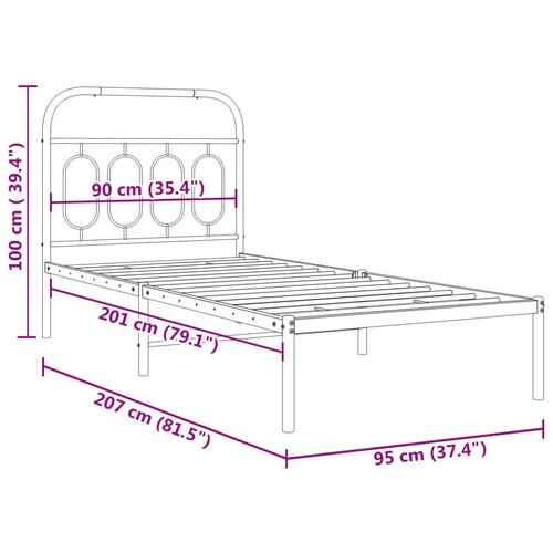 Sengeramme med sengegavl 90x200 cm metal sort