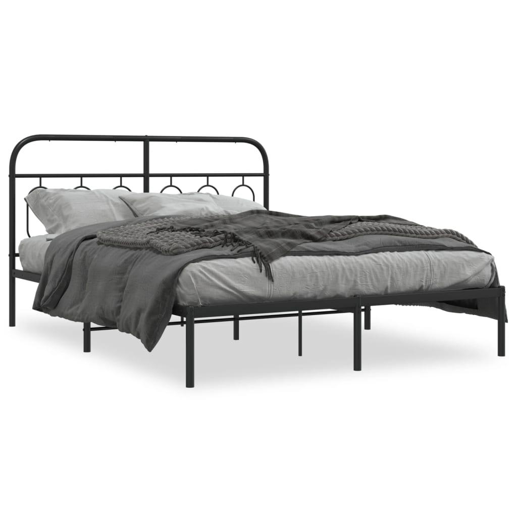 Sengeramme med sengegavl 150x200 cm metal sort