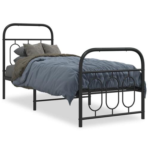 Sengeramme med sengegavl og fodgærde 75x190 cm metal sort