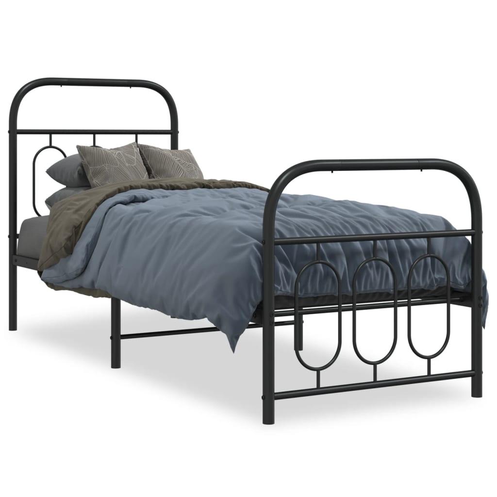 Sengeramme med sengegavl og fodgærde 75x190 cm metal sort