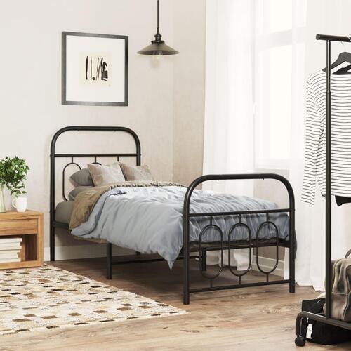 Sengeramme med sengegavl og fodgærde 75x190 cm metal sort