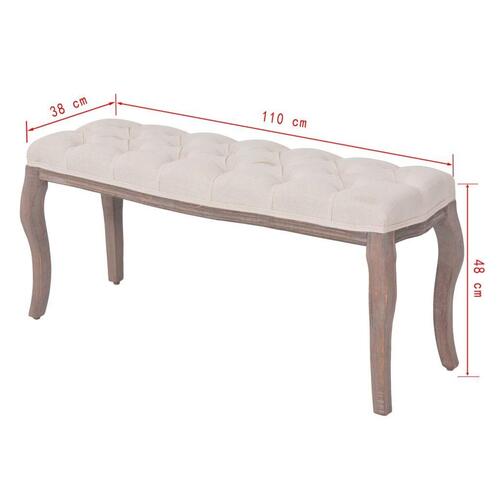 Bænk lærred massivt træ 110 x 38 x 48 cm cremehvid