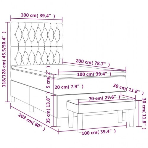 Kontinentalseng med madras 100×200 cm - stof gråbrun