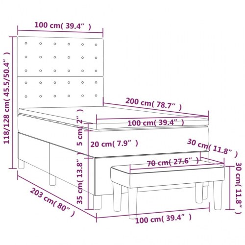 Kontinentalseng med madras 100x200 cm - stof, gråbrun