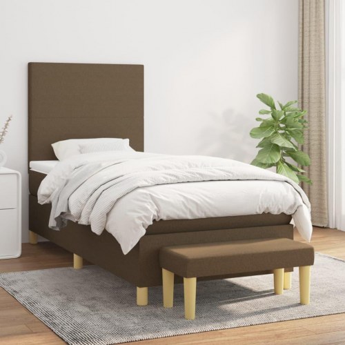 Kontinentalseng 80x200 cm med madras og bænk - stof, mørkebrun