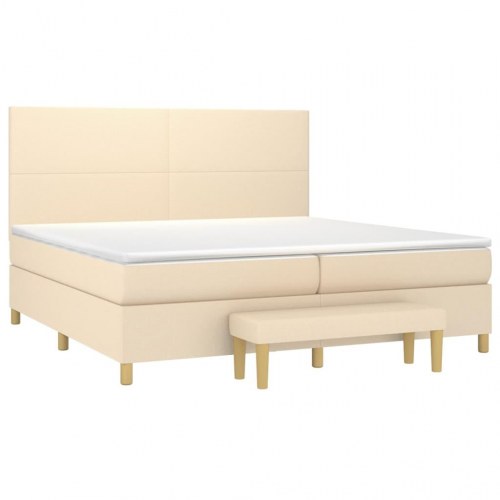 Kontinentalseng med madras 200x200 cm - stof, cremefarvet