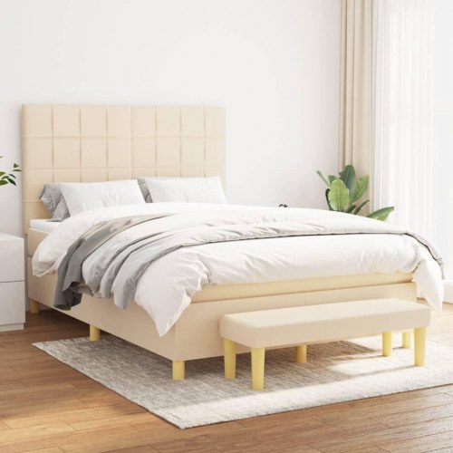 Kontinentalseng med madras 140x190 cm - stof, cremefarvet