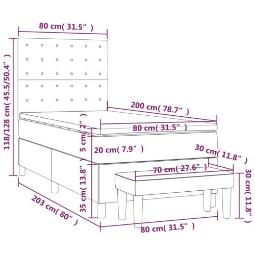 Kontinentalseng med madras 80x200 cm - stof, mørkebrun