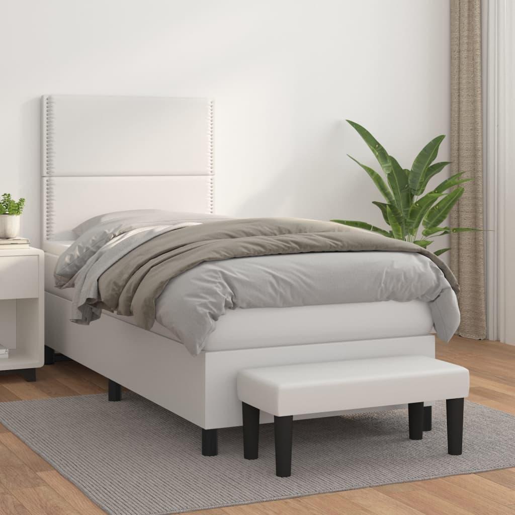 Kontinentalseng med madras 90x200 cm kunstlæder hvid