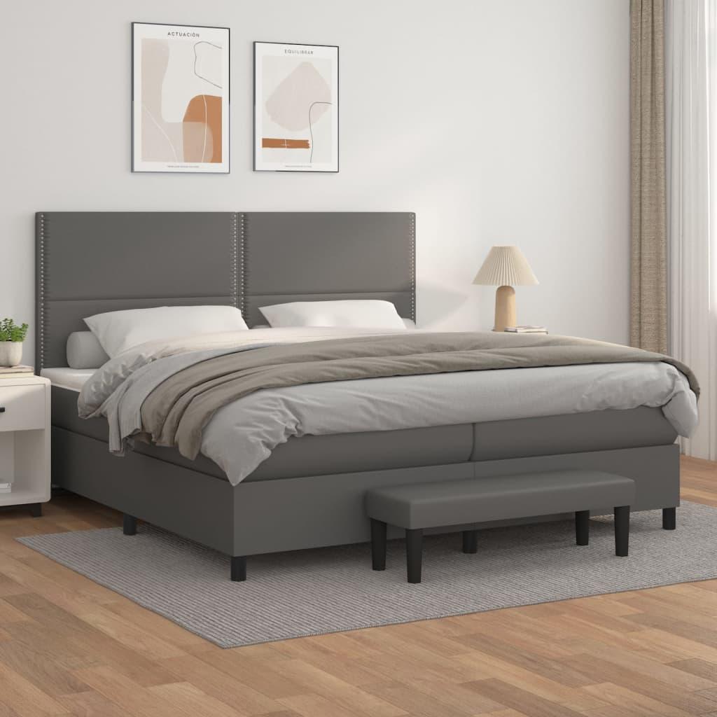 Kontinentalseng med madras 200x200 cm kunstlæder grå billede