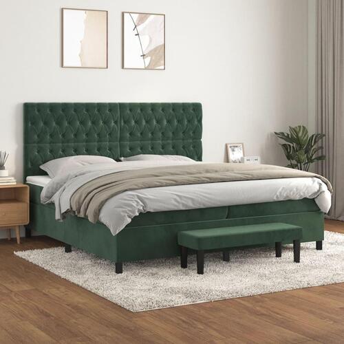 Kontinentalseng med madras 200x200 cm fløjl mørkegrøn