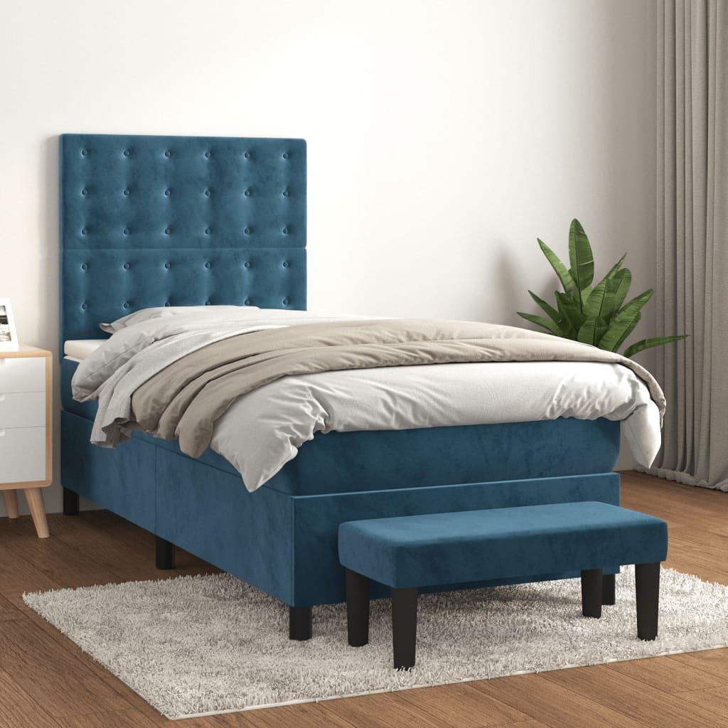 Kontinentalseng med madras 100x200 cm fløjl mørkeblå