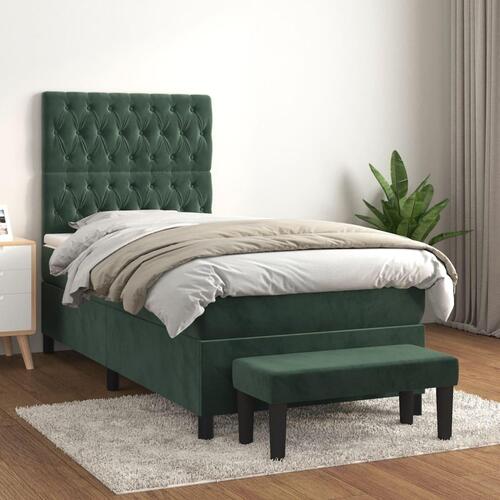 Kontinentalseng med madras 90x200 cm fløjl mørkegrøn