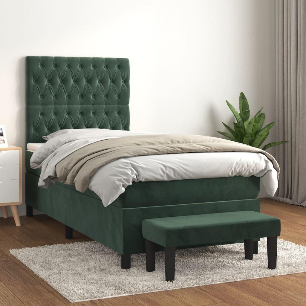 Kontinentalseng med madras 90x200 cm fløjl mørkegrøn