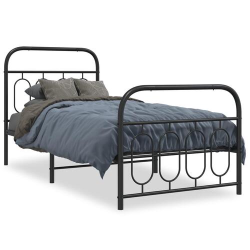 Sengeramme med sengegavl og fodgærde 90x190 cm metal sort