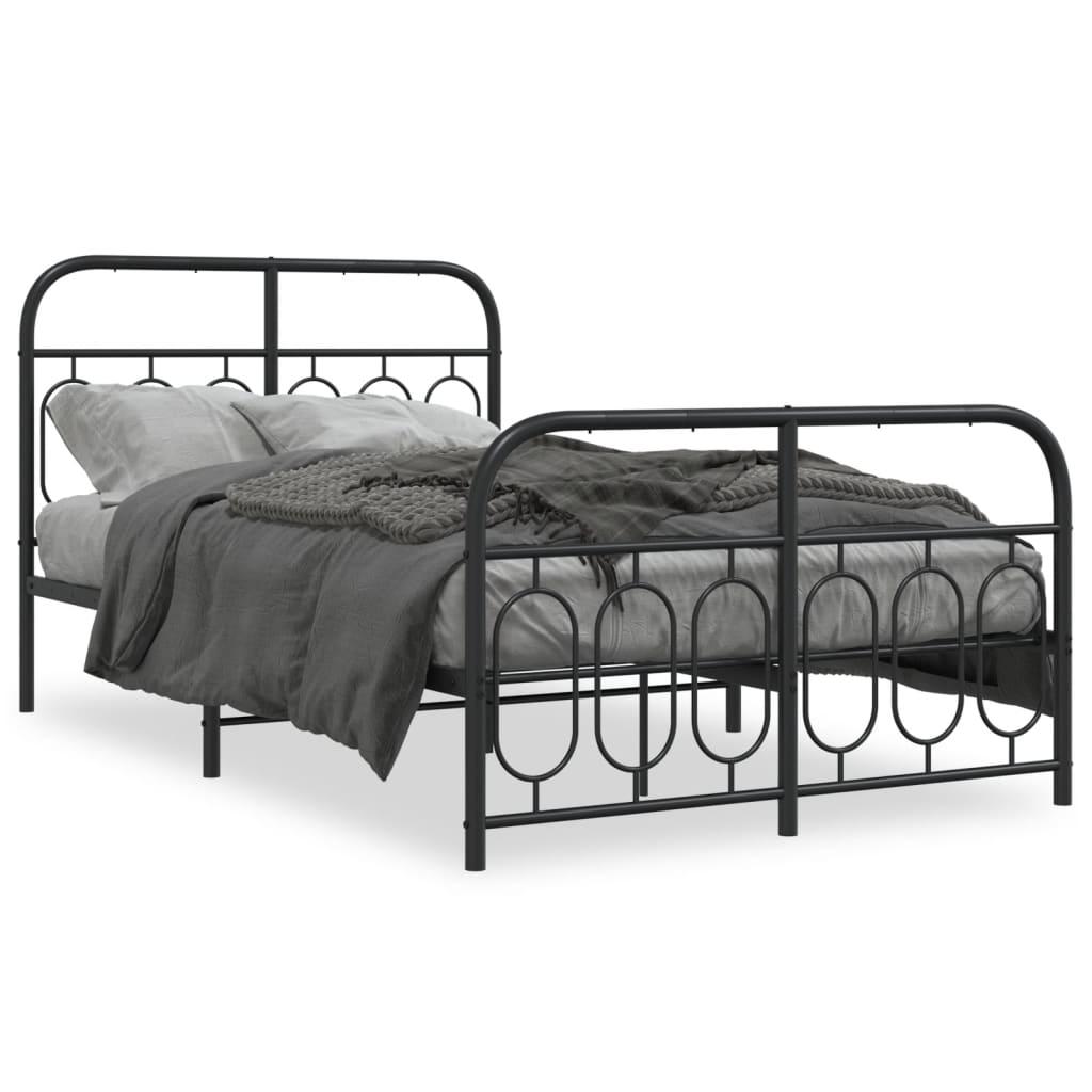 Sengeramme med gavl og fodgærde 120x200 cm - metal, sort billede