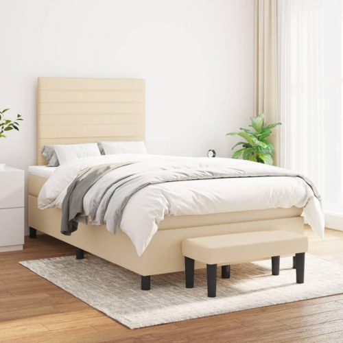 Kontinentalseng med madras 120x190 cm - stof, cremefarvet