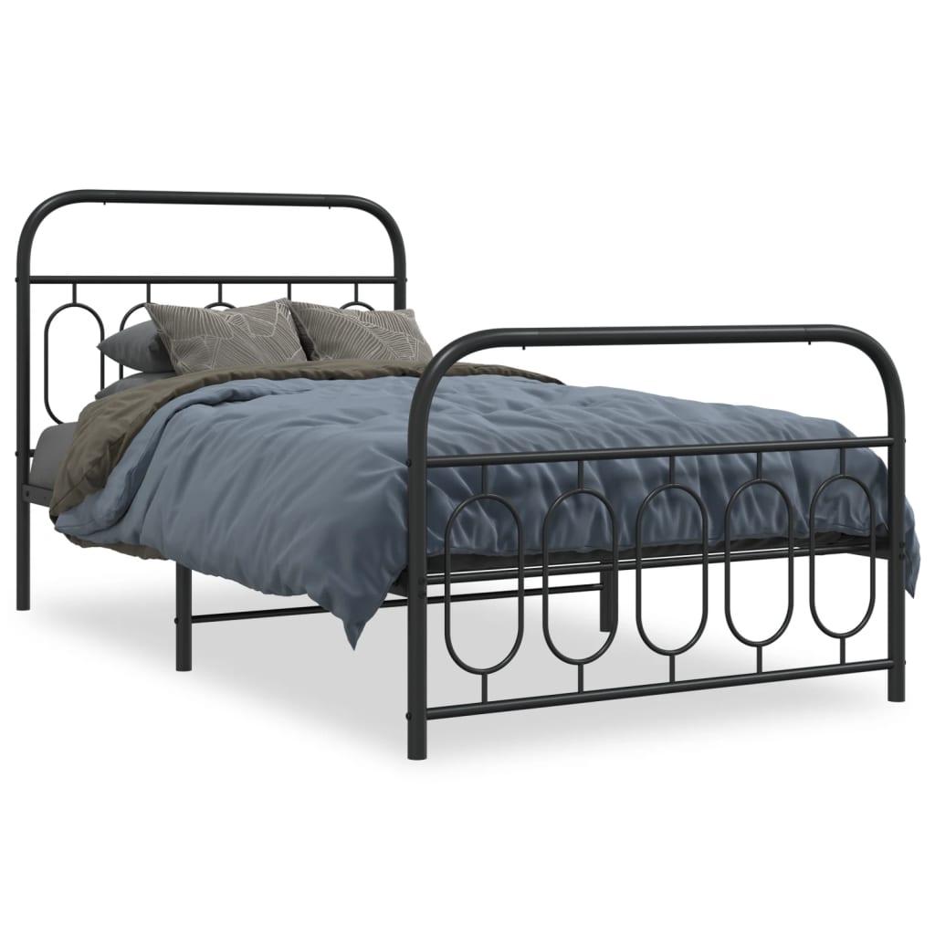Sengeramme med sengegavl og fodgærde 107x203 cm metal sort