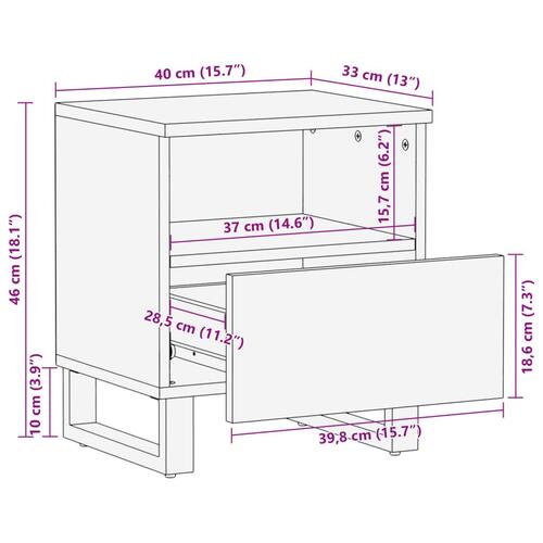 Sengebord 40x33x46 cm massivt genbrugstræ