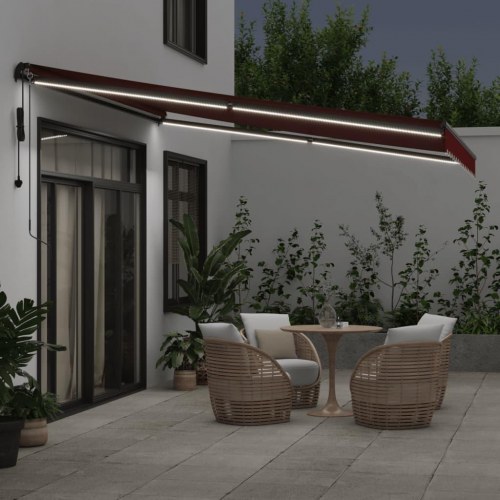 Markise med LED-lys og automatisk betjening 400 x 350 cm - bordeaux