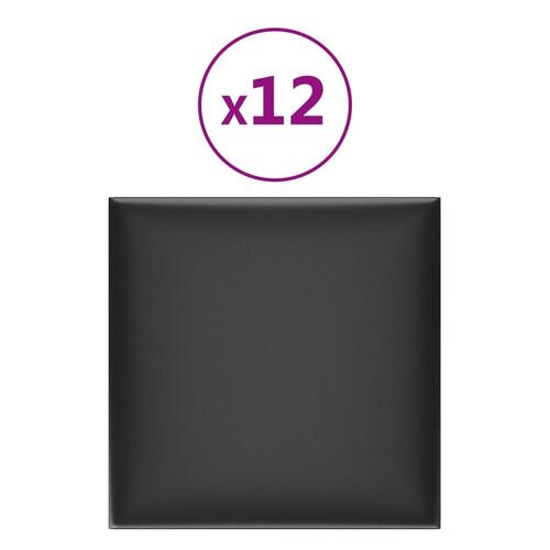 Vægpaneler 12 stk. 30x30 cm 1,08 m² kunstlæder sort
