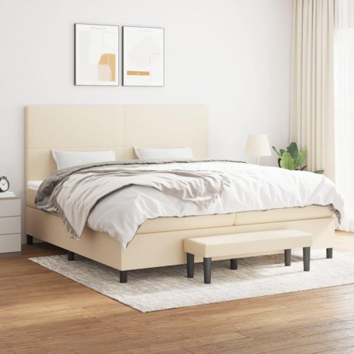 Kontinentalseng med madras 200×200 cm - stof, cremefarvet