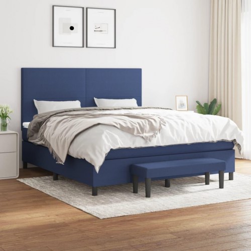 Kontinentalseng med madras 160×200 cm - blå stof inkl. topmadras og bænk