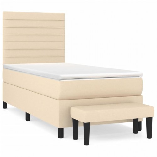 Kontinentalseng 90x200 cm med madras og topmadras - cremefarvet stof