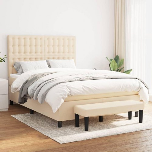 Kontinentalseng med madras 140x190 cm - stof, cremefarvet