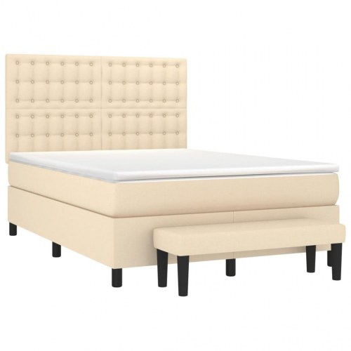 Kontinentalseng med madras 140x190 cm - stof, cremefarvet